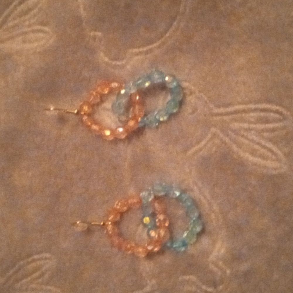 Handmade baby blue and pink small double hooped fun minimalist earrings